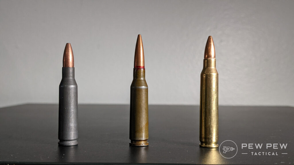 从左至右:狼5.45x39毫米，7N6，。223雷姆